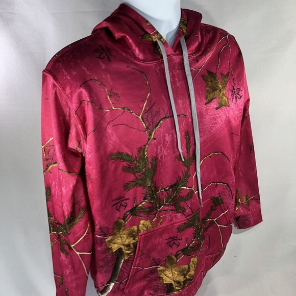 RealTree Xtra Colors Camo Hot Pink Hoodie Womens Large Hooded Sweatshirt Top - Picture 4 of 10